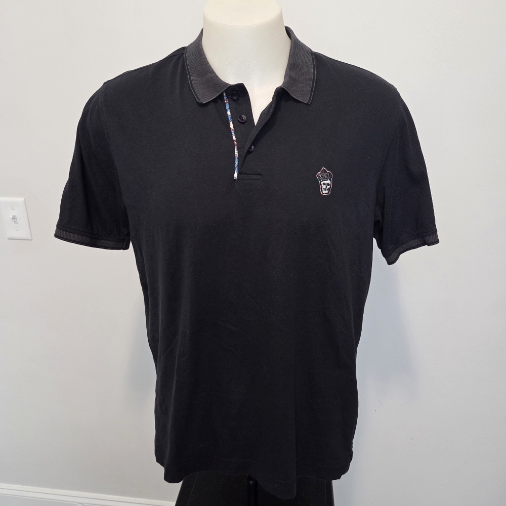 Robert Graham Men's Lucifer Skull Embroidered Short Sleeve Polo Shirt Blue LRG